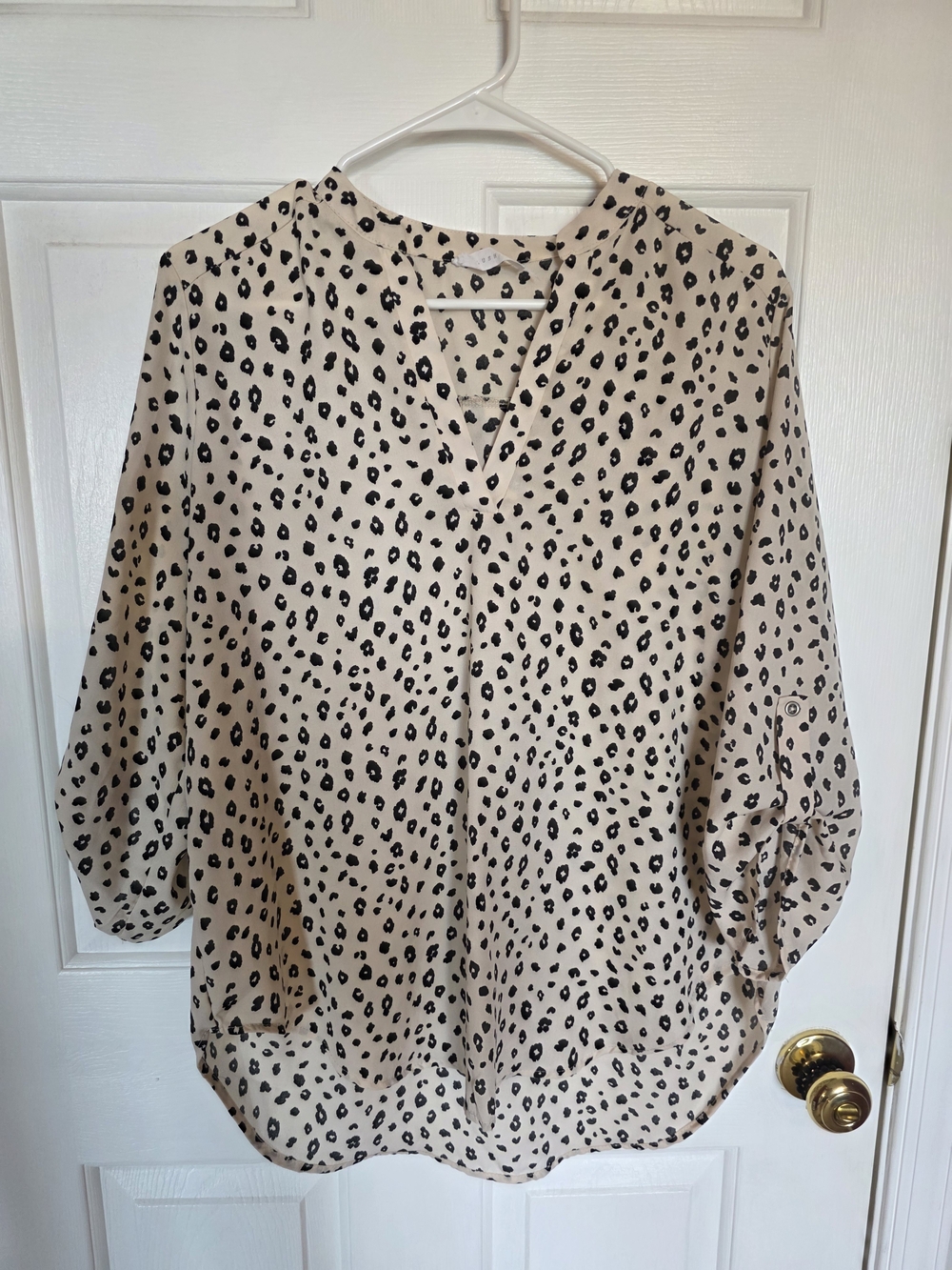 Lush Beige and Black Leopard-Print V-Neck Blouse
